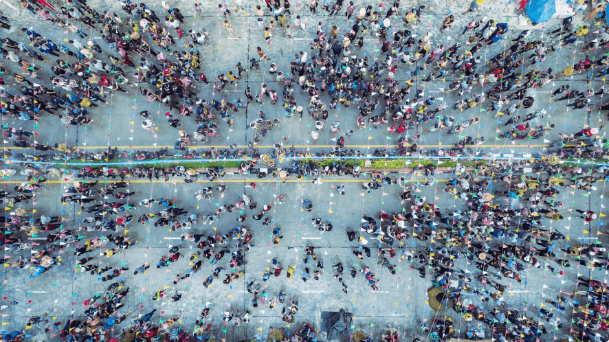 Aerial shot of a diverse population, key to the success of the Diversity Action Plan.